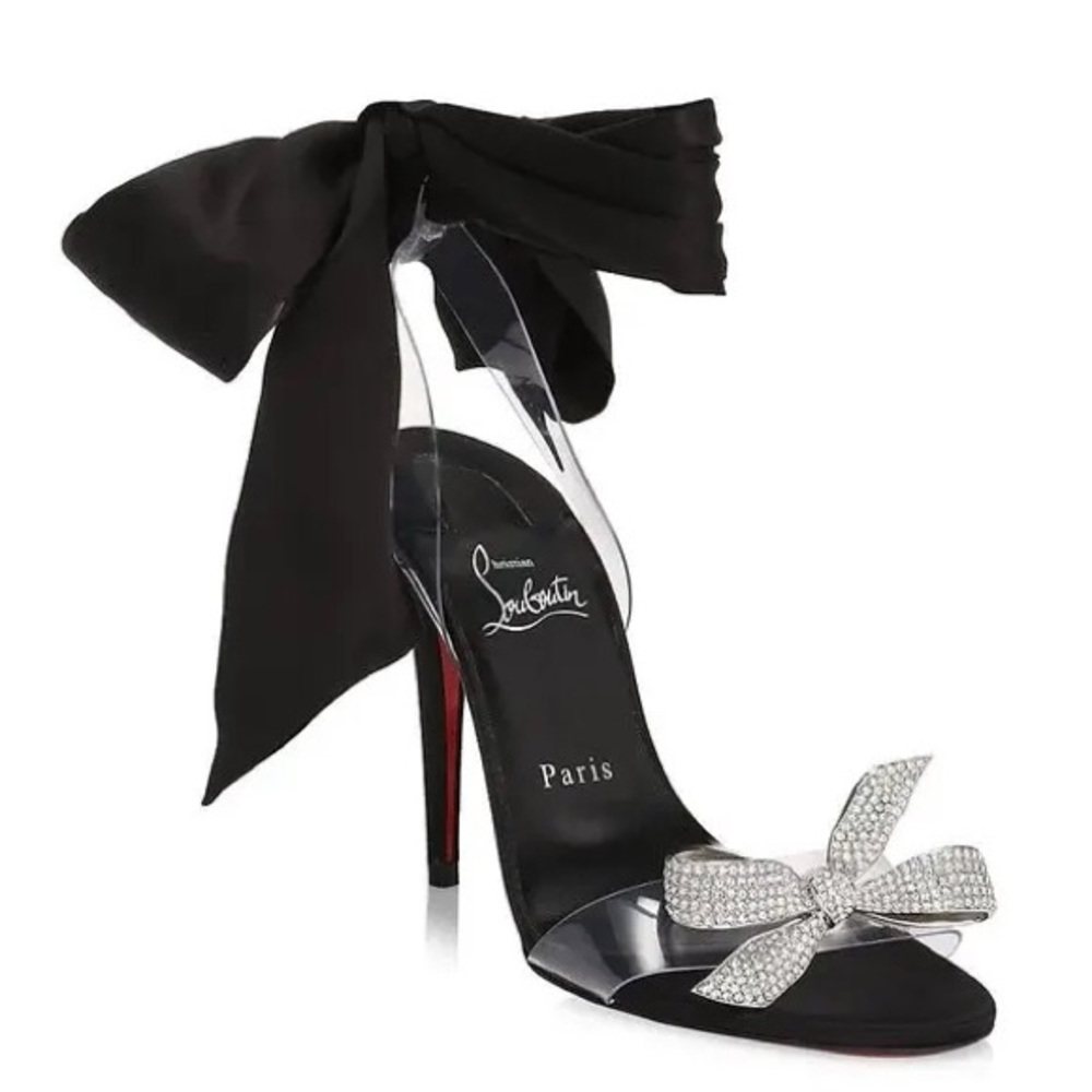Christian Louboutin Crystal Bow Silk-Tie Astrinodo 100 Sandals - Picture 1 of 13